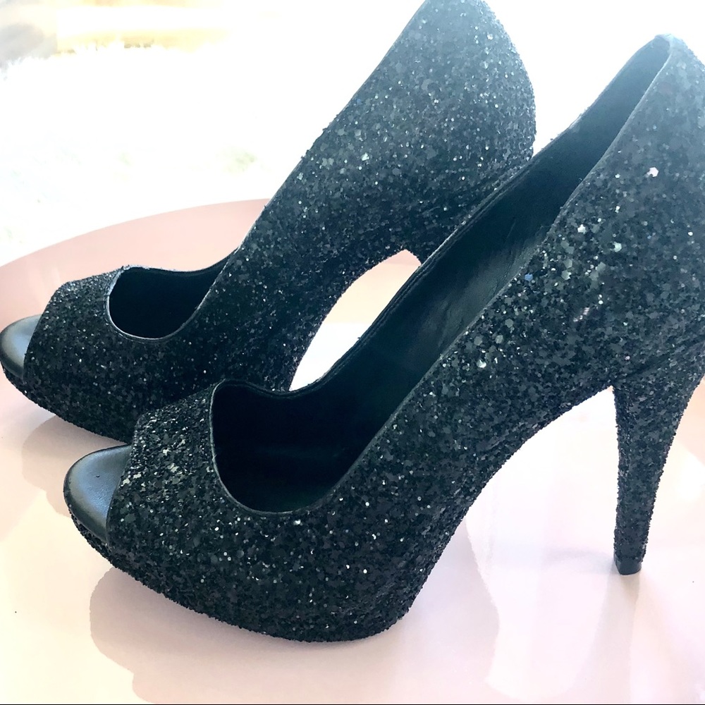 Betsey Johnson Black Sparkling Glitter Heels Sz9